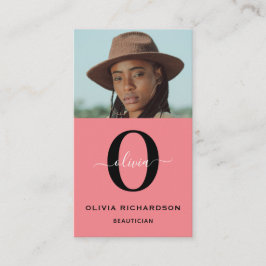 Monogram Script Naam Zwart Wit Roze Job Verticaal Visitekaartje