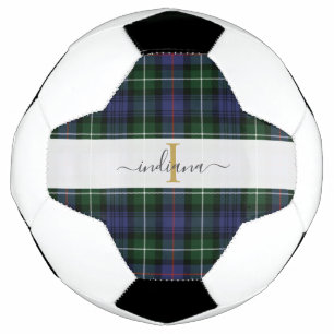 Monogram Script Name Paars Green Tartan Voetbal