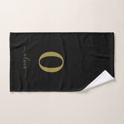 Monogram Script Name Personated Black and Gold Bad Handdoek (Handdoek)