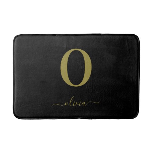 Monogram Script Name Personated Black and Gold Badmat (Voorkant)