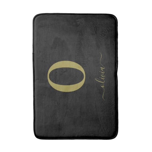 Monogram Script Name Personated Black and Gold Badmat (Voorkant Verticaal)
