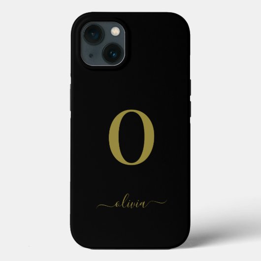 Monogram Script Name Personated Black and Gold Case-Mate iPhone Case (Achterkant)
