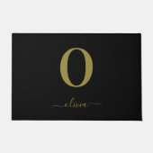 Monogram Script Name Personated Black and Gold Deurmat (Voorkant)