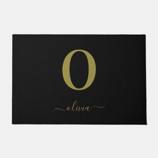Monogram Script Name Personated Black and Gold Deurmat (Voorkant)