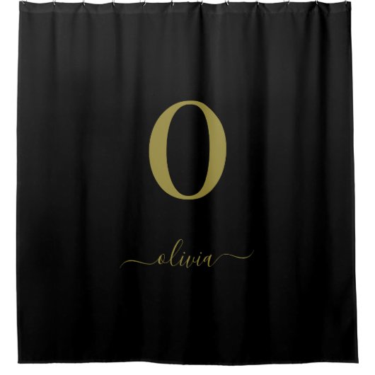 Monogram Script Name Personated Black and Gold Douchegordijn (Voorkant)