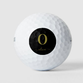 Monogram Script Name Personated Black and Gold Golfballen