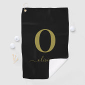 Monogram Script Name Personated Black and Gold Golfhanddoek (Insitu)