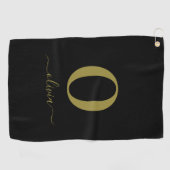 Monogram Script Name Personated Black and Gold Golfhanddoek (Horizontaal)