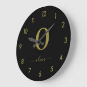 Monogram Script Name Personated Black and Gold Grote Klok (Hoek)