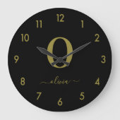 Monogram Script Name Personated Black and Gold Grote Klok (Voorkant)