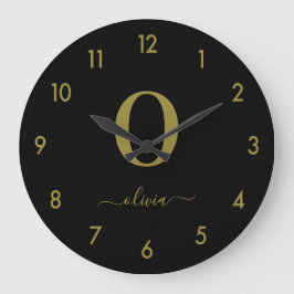 Monogram Script Name Personated Black and Gold Grote Klok