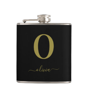 Monogram Script Name Personated Black and Gold Heupfles