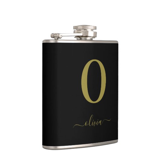Monogram Script Name Personated Black and Gold Heupfles (Rechts)