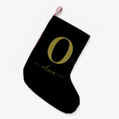 Monogram Script Name Personated Black and Gold Kleine Kerstsok (Voorkant (Hangend))