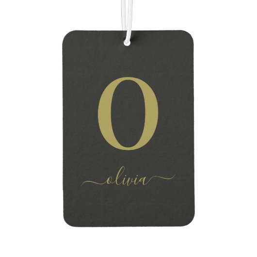 Monogram Script Name Personated Black and Gold Luchtverfrisser (Achterkant)
