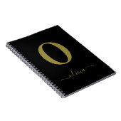 Monogram Script Name Personated Black and Gold Notitieboek (Rechterzijde)