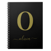 Monogram Script Name Personated Black and Gold Notitieboek (Voorkant)