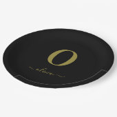 Monogram Script Name Personated Black and Gold Papieren Bordje (Gekanteld)