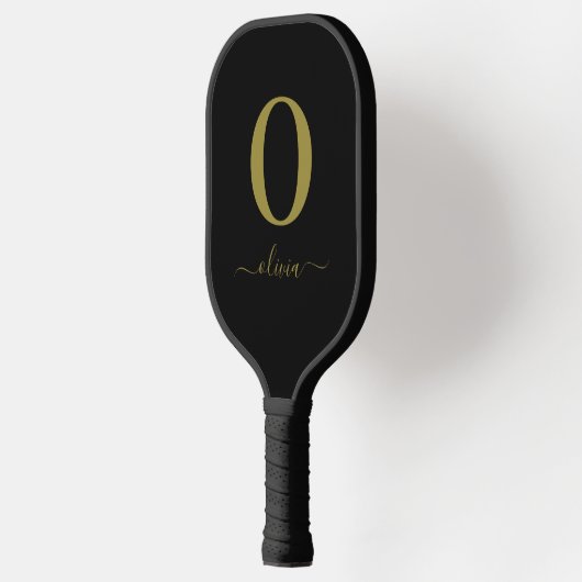 Monogram Script Name Personated Black and Gold Pickleball Paddle (Links)