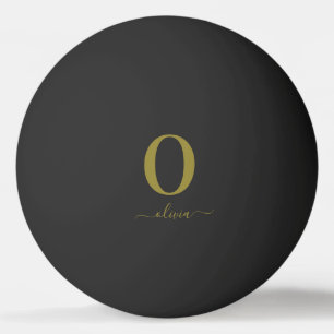 Monogram Script Name Personated Black and Gold Pingpongbal