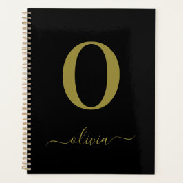 Monogram Script Name Personated Black and Gold Planner