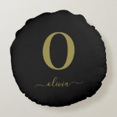 Monogram Script Name Personated Black and Gold Rond Kussen (Achterkant)