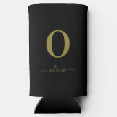 Monogram Script Name Personated Black and Gold Seltzer Blikjeskoeler (Achterkant)