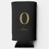 Monogram Script Name Personated Black and Gold Seltzer Blikjeskoeler (Voorkant)