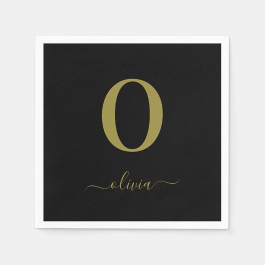 Monogram Script Name Personated Black and Gold Servet (Voorkant)