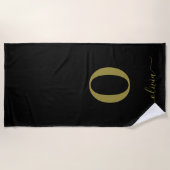 Monogram Script Name Personated Black and Gold Strandlaken (Voorkant)