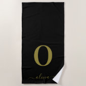 Monogram Script Name Personated Black and Gold Strandlaken (Voorkant)