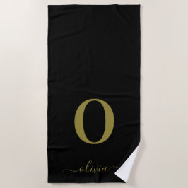 Monogram Script Name Personated Black and Gold Strandlaken