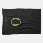 Monogram Script Name Personated Black and Gold Theedoek (Horizontaal)
