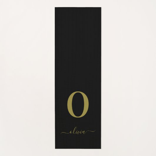 Monogram Script Name Personated Black and Gold Yogamat (Voorkant)