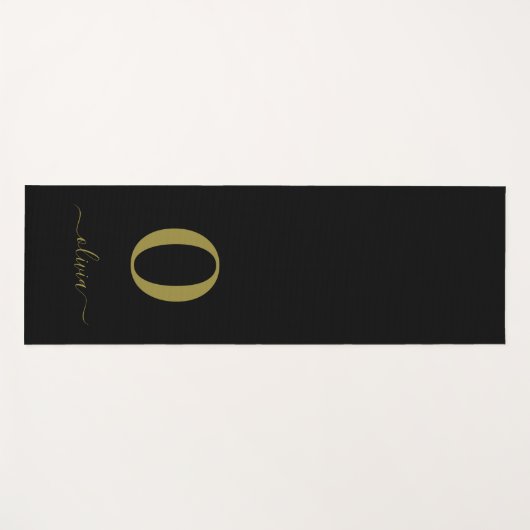 Monogram Script Name Personated Black and Gold Yogamat (Voorkant (horizontaal))