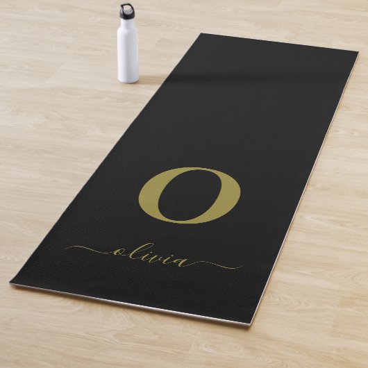 Monogram Script Name Personated Black and Gold Yogamat (In situ)
