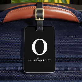 Monogram Script Name Personated Black and White Bagagelabel