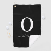 Monogram Script Name Personated Black and White Golfhanddoek (Insitu)