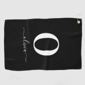 Monogram Script Name Personated Black and White Golfhanddoek (Horizontaal)