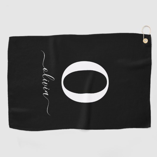 Monogram Script Name Personated Black and White Golfhanddoek (Horizontaal)