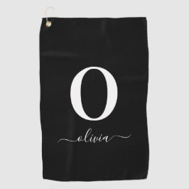 Monogram Script Name Personated Black and White Golfhanddoek