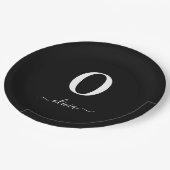 Monogram Script Name Personated Black and White Papieren Bordje (Gekanteld)