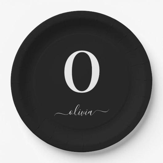 Monogram Script Name Personated Black and White Papieren Bordje (Voorkant)