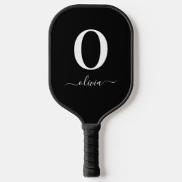 Monogram Script Name Personated Black and White Pickleball Paddle