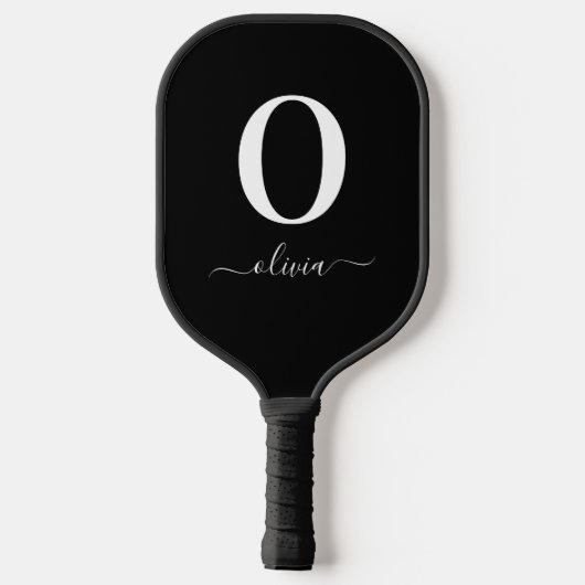 Monogram Script Name Personated Black and White Pickleball Paddle (Achterkant)