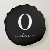 Monogram Script Name Personated Black and White Rond Kussen (Achterkant)