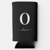 Monogram Script Name Personated Black and White Seltzer Blikjeskoeler (Achterkant)