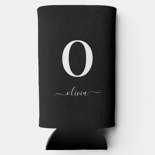 Monogram Script Name Personated Black and White Seltzer Blikjeskoeler (Achterkant)