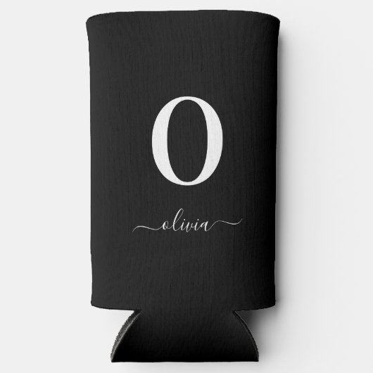 Monogram Script Name Personated Black and White Seltzer Blikjeskoeler (Voorkant)