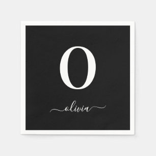 Monogram Script Name Personated Black and White Servet